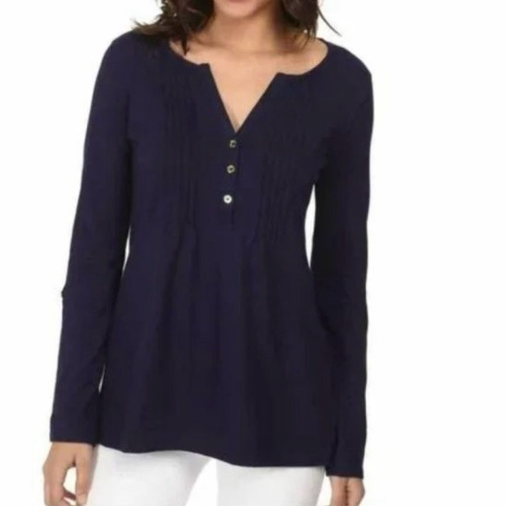 Lilly Pulitzer Dorothy Navy Blue V-Neck Tab Sleeve Tunic size Medium